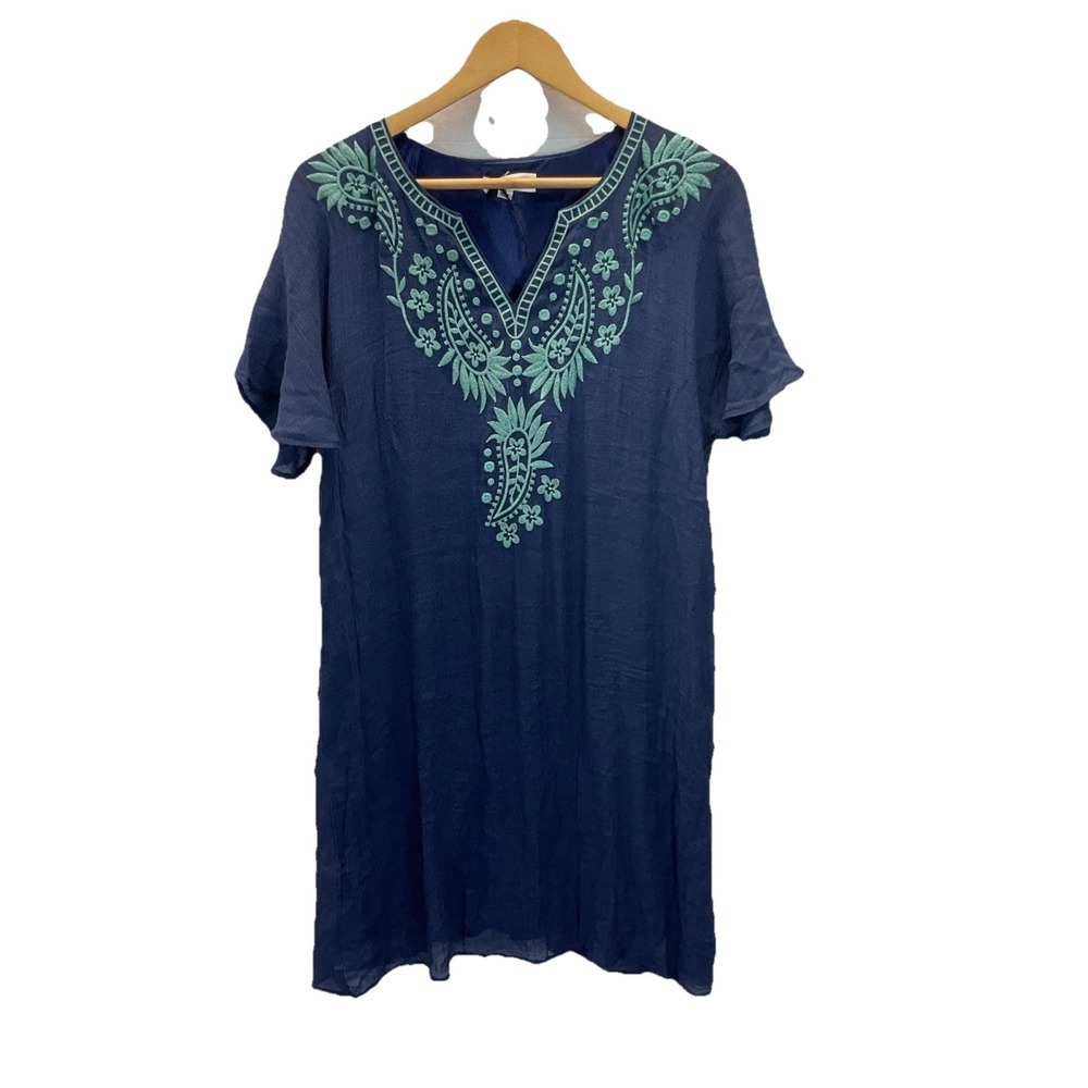Anthropologie THML Embroidered Shift Dress Size L Boho Casual Lagenlook‎